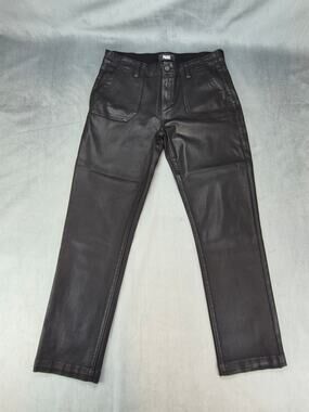 Paige Mayslie Coated Goth Biker Straight Ankle Jeans Black Women's Size 29
